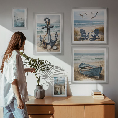 Billedsæt over sofa Inspirationer til stil ved havet, hav og strand