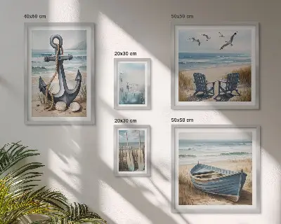 Billedsæt over sofa med inspiration fra havet og stranden