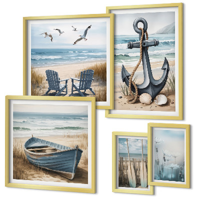 Billedsæt over sofa Inspirationer til stil ved havet, hav og strand