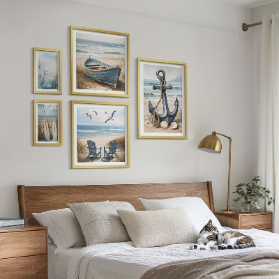 Billedsæt over sofa Inspirationer til stil ved havet, hav og strand