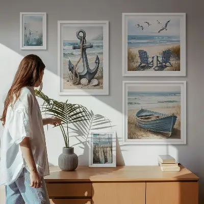 Billedsæt over sofa med inspiration fra havet og stranden