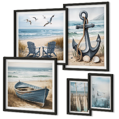 Billedsæt over sofa Inspirationer til stil ved havet, hav og strand