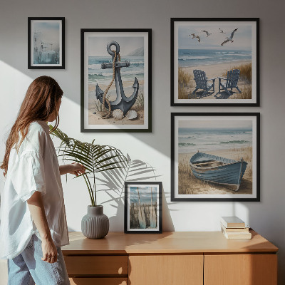 Billedsæt over sofa Inspirationer til stil ved havet, hav og strand