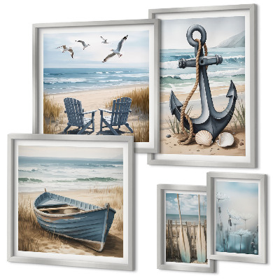 Billedsæt over sofa Inspirationer til stil ved havet, hav og strand