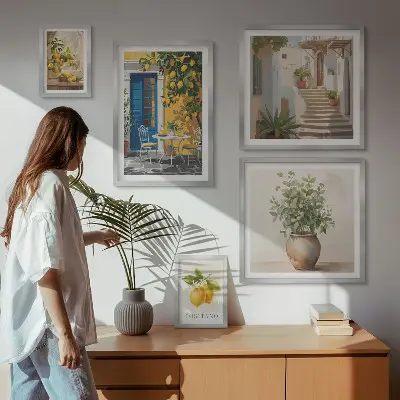 Billedkomposition til væg med inspiration i citrusstil
