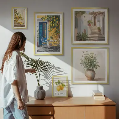 Billedkomposition til væg med inspiration i citrusstil