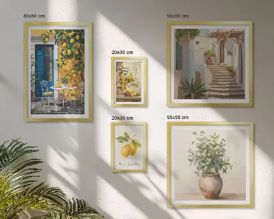 Billedkomposition til væg med inspiration i citrusstil