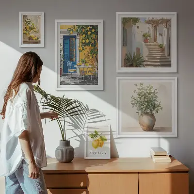Billedkomposition til væg med inspiration i citrusstil