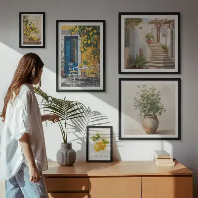 Billedkomposition til væg med inspiration i citrusstil