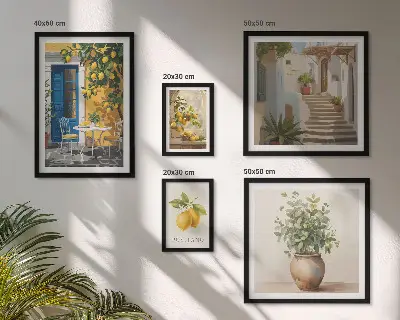 Billedkomposition til væg med inspiration i citrusstil
