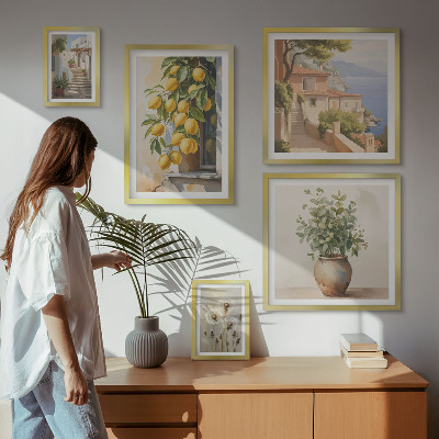 Billedsæt over sofa Citrus accenter i middelhavsstil