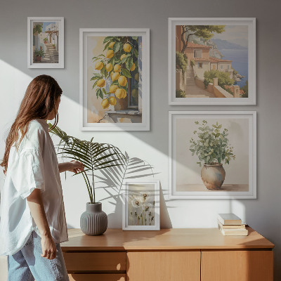 Billedsæt over sofa Citrus accenter i middelhavsstil