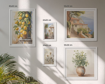 Billedsæt over sofa Citrus accenter i middelhavsstil
