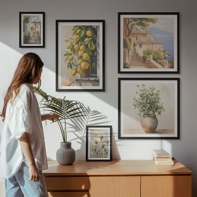 Billedsæt over sofa Citrus accenter i middelhavsstil