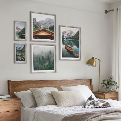 Billedsæt over sofa Rolige bjergsøer både