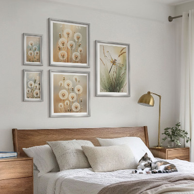 Billedkomposition til væg Blomstermotiver af guldsmede og mælkebøtter