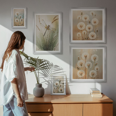 Billedkomposition til væg Blomstermotiver af guldsmede og mælkebøtter