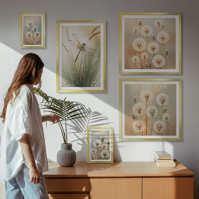 Billedkomposition til væg Blomstermotiver af guldsmede og mælkebøtter