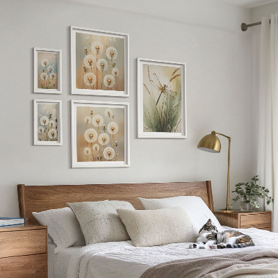 Billedkomposition til væg Blomstermotiver af guldsmede og mælkebøtter