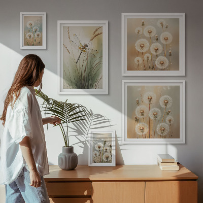 Billedkomposition til væg Blomstermotiver af guldsmede og mælkebøtter