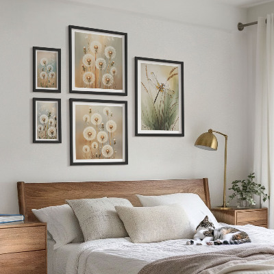 Billedkomposition til væg Blomstermotiver af guldsmede og mælkebøtter