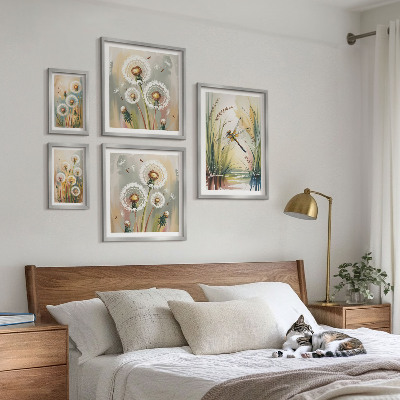 Billedsæt over sofa Blomsterguldsmede i naturstil