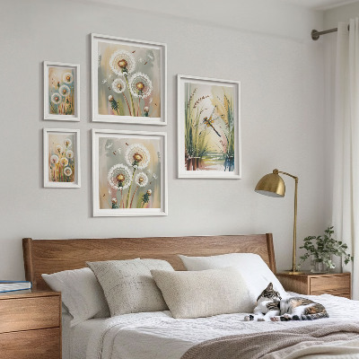 Billedsæt over sofa Blomsterguldsmede i naturstil