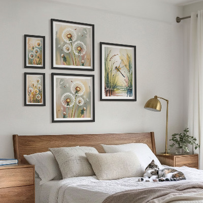 Billedsæt over sofa Blomsterguldsmede i naturstil