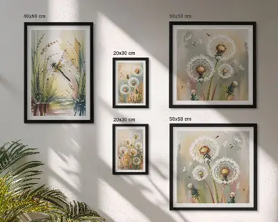 Billedsæt over sofa med blomster og guldsmede i naturstil