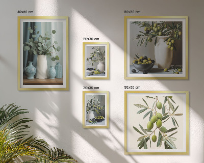Billedsæt over sofa Grønne olivenblomster i skandinavisk stil