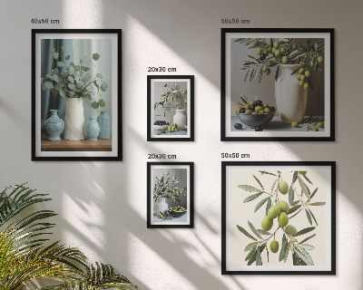 Billedsæt over sofa Grønne olivenblomster i skandinavisk stil