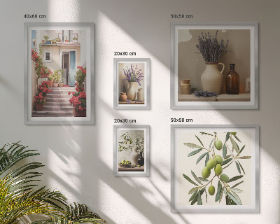 Billedsæt over sofa Stilfuldt interiør blomster frugter