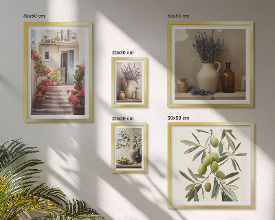 Billedsæt over sofa Stilfuldt interiør blomster frugter