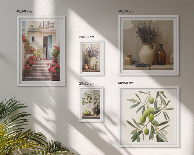 Billedsæt over sofa Stilfuldt interiør blomster frugter