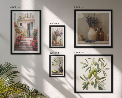 Billedsæt over sofa Stilfuldt interiør blomster frugter