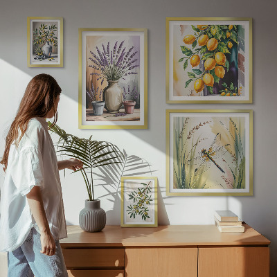 Billedkomposition til væg Blomster Citron Oliven Rustik