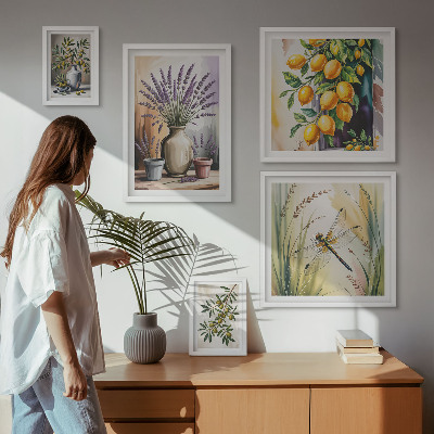 Billedkomposition til væg Blomster Citron Oliven Rustik