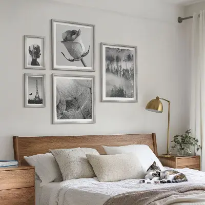 Billedsæt over sofa naturmotiv i sort og hvid
