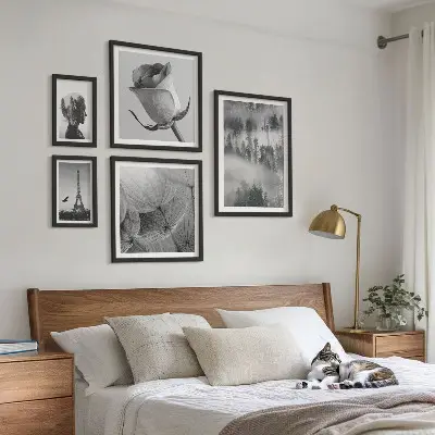 Billedsæt over sofa naturmotiv i sort og hvid