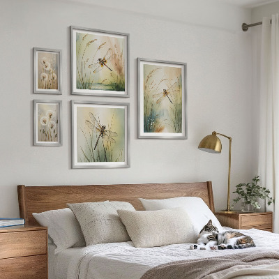 Billedkomposition til væg Boho naturmotiver med guldsmede