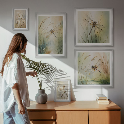 Billedkomposition til væg Boho naturmotiver med guldsmede