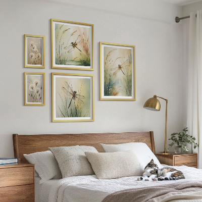 Billedkomposition til væg Boho naturmotiver med guldsmede