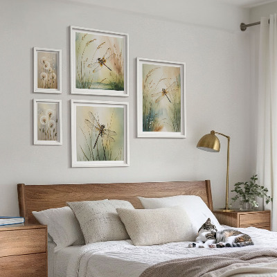 Billedkomposition til væg Boho naturmotiver med guldsmede