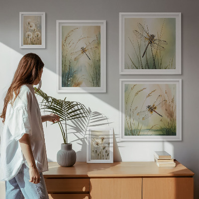 Billedkomposition til væg Boho naturmotiver med guldsmede