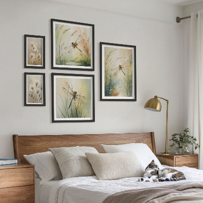 Billedkomposition til væg Boho naturmotiver med guldsmede