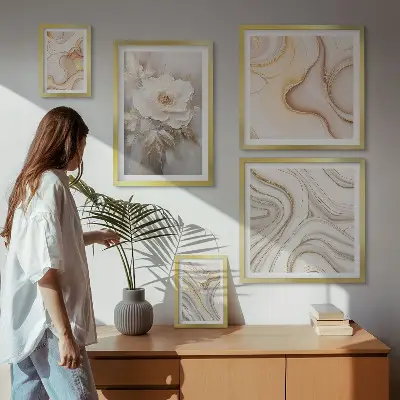 Billedsæt til vægdekoration over sofa abstrakt elegance med blomstermotiver