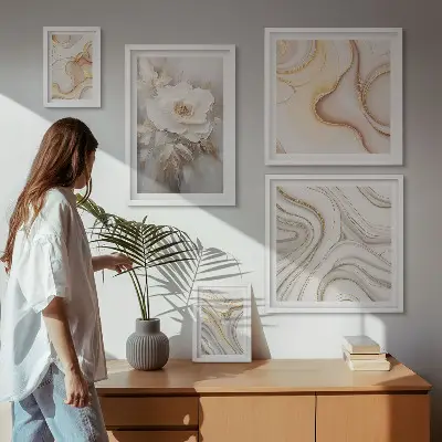 Billedsæt til vægdekoration over sofa abstrakt elegance med blomstermotiver