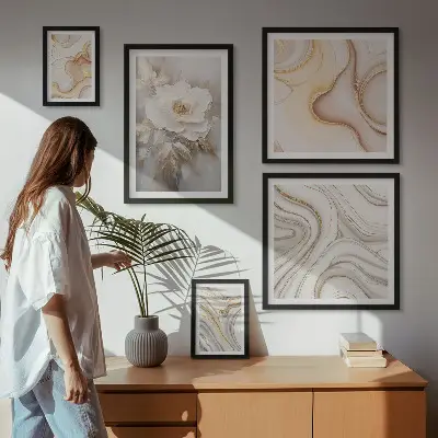 Billedsæt til vægdekoration over sofa abstrakt elegance med blomstermotiver
