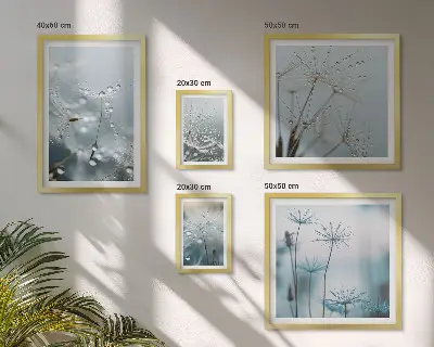 Billedsæt til sofa med plantemotiver og vanddråber