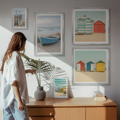 Billedkomposition til væg Udsigt over havet, huse, både